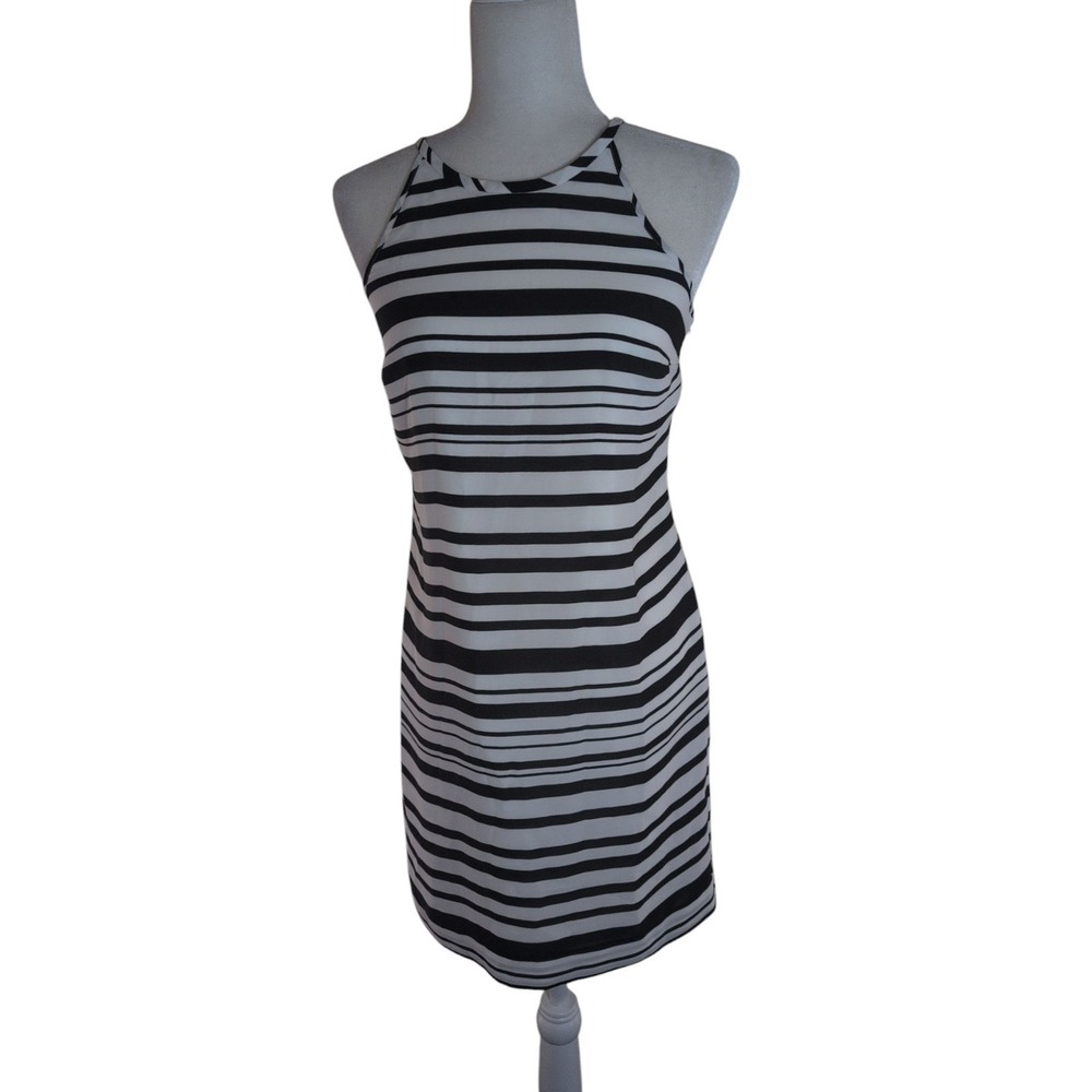 Banana Republic Dress Women's 0 White/Black‎ Side Zip Tie Back Knee Length Lined